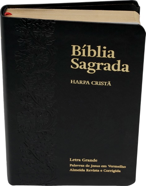 BÍBLIA COM HARPA CRISTÃ LETRA GRANDE FLORAL PRETA