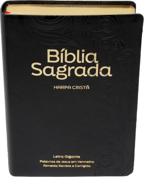 BÍBLIA PRETA FLORAL HARPA CRISTÃ LETRA GIGANTE ARC