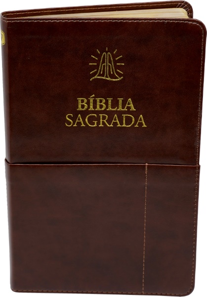 BÍBLIA MARROM SLIM ACF COURO MARROM COM BOLSO